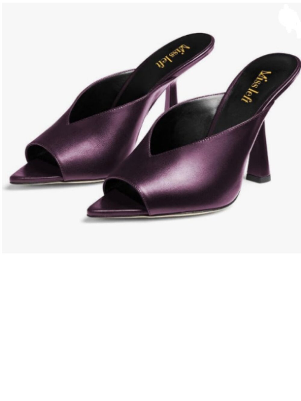 miss left Purple Peep Toe Cutout Slip On High Heel Slide Sandals Dressy Mules